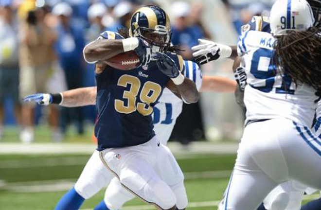 Steven had four carries and a catch in the Rams' first preseason game (St. Louis Rams photo).