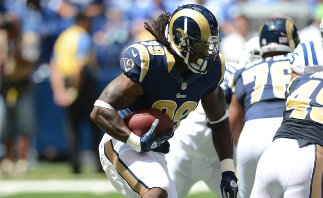 SJ39 carried four times for 17 yards and also had a catch for six yards while playing the first two drives (Rams photo).