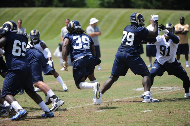 SJ finds a hole in the line and explodes through it during minicamp (St. Louis Rams Photo).