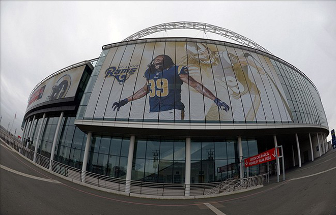 A mural at London's Wembley Stadium depicts Steven Jackson to represent the Rams (US Presswire).